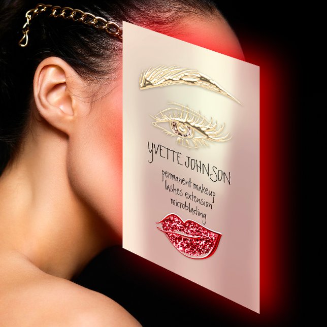 Carte De Visite Maquillage permanent Lash Brow QRCode Gold Rouge B (Lash Brow Permanent Makeup QRCode Gold Red Brown Business Card)