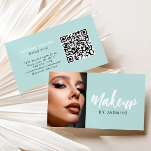 Carte De Visite Maquillage photo code QR script bleu blanc Menthe