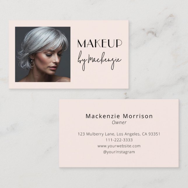 Carte De Visite Maquillage photo écriture noire rose blush (Devant / Derrière)