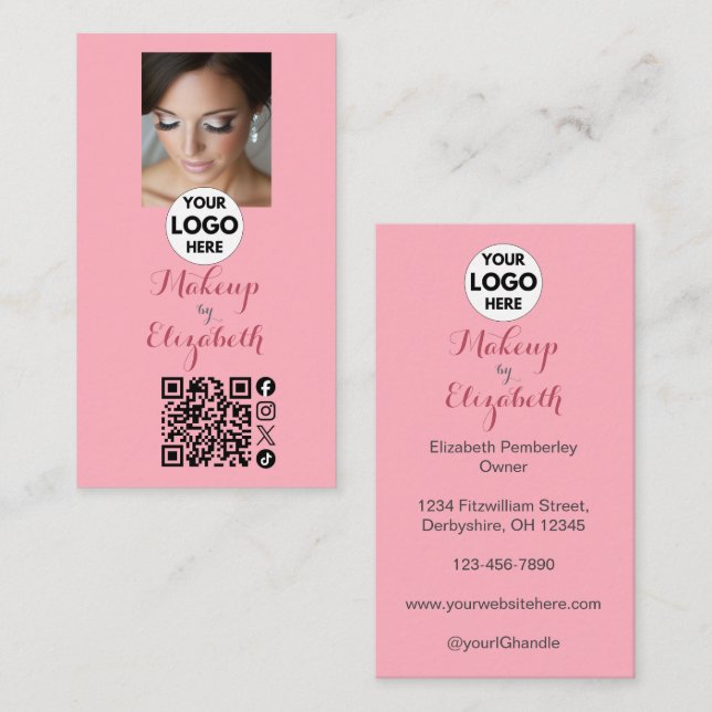 Carte De Visite Maquillage photo écriture rose blush (Devant / Derrière)