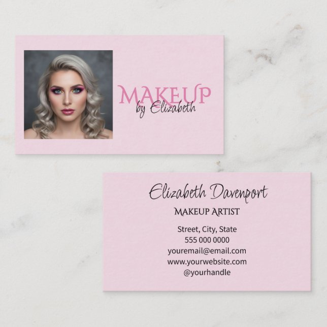 Carte De Visite Maquillage photo écriture rose fuchsia noir (Devant / Derrière)