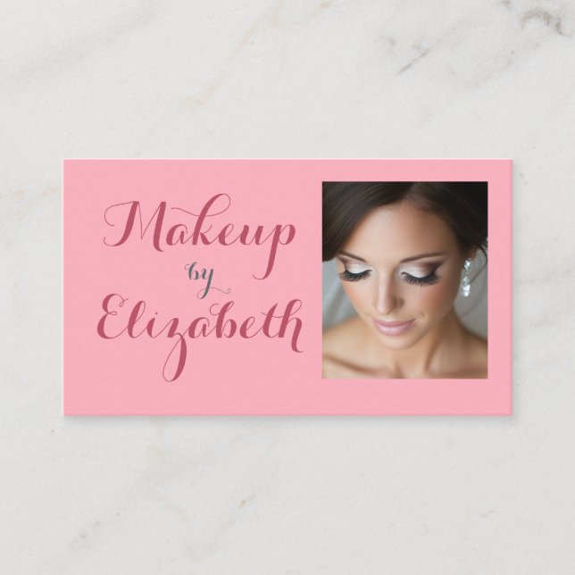 Carte De Visite Maquillage photo écriture rose pastel (Devant)