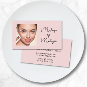 Carte De Visite Maquillage photo écriture rose poudré noir