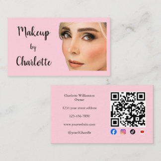 Carte De Visite Maquillage photo rose pâle écriture noire