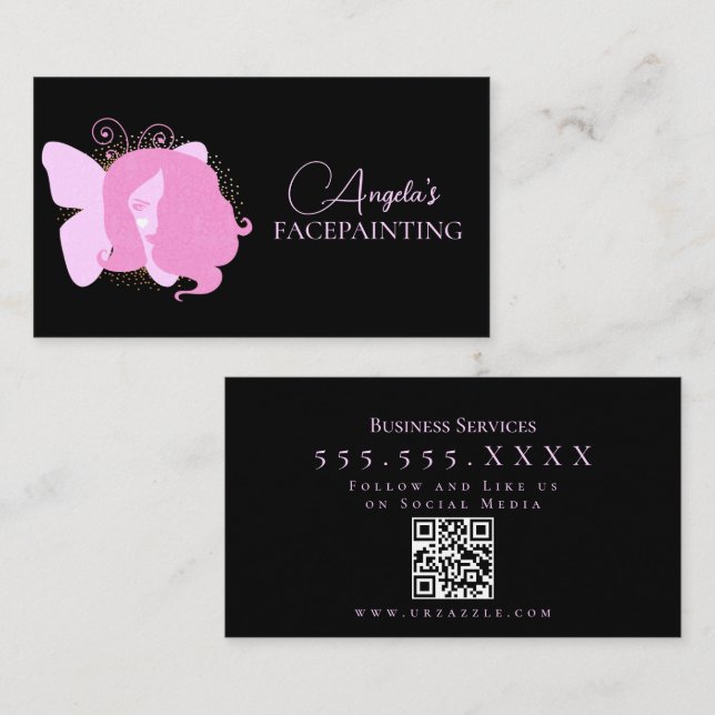 Carte De Visite Maquillage pour femme papillon facepainant code QR (Devant / Derrière)