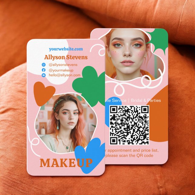 Carte De Visite Maquillage rétros formes beauté photo qr code logo (Retro Makeup beauty shapes photo qr code logo Business Card)