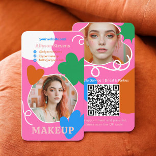 Carte De Visite Maquillage rétros formes beauté photo qr code rose