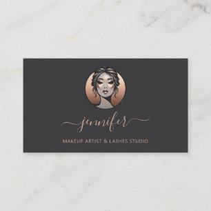 Carte De Visite Maquillage Rose gris - Logo de l'artiste Lashes QR