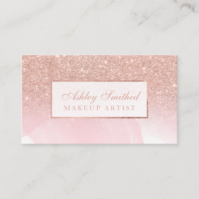 Carte De Visite Maquillage rose moderne d'aquarelle de rose de (Devant)