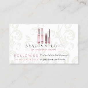 Carte De Visite Maquillage rouge à lèvres rose or salon de beauté