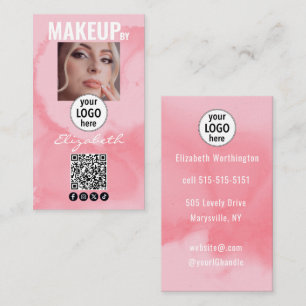 Carte De Visite Maquillage social QR aquarelle rose corail blushan