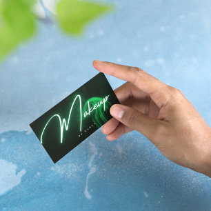 Carte De Visite Maquillage vert néon et fumée Script manuscrit