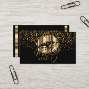 Carte De Visite Maquilleur avec des confettis d'or et des lèvres