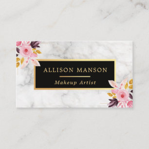 Carte De Visite Maquilleur blanc floral à la mode du marbre  