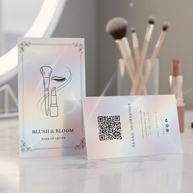 Carte De Visite Maquilleuse de luxe avec code QR | Holographique (Créateur téléchargé)