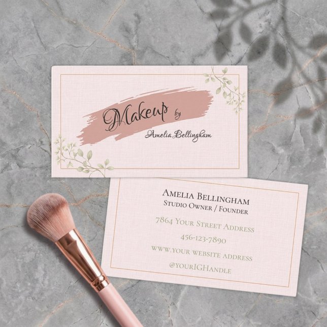 Carte De Visite Maquilleuse de Luxe Blush Linen Sage (Créateur téléchargé)