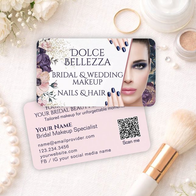 Carte De Visite Maquilleuse de mariage florale rose violet de luxe (Créateur téléchargé)