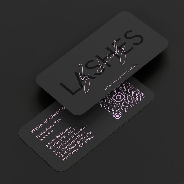 Carte De Visite Maquilleuse des cils Code QR rose noir IG (Lashes Makeup Artist Pink Black IG QR code Business Card
)