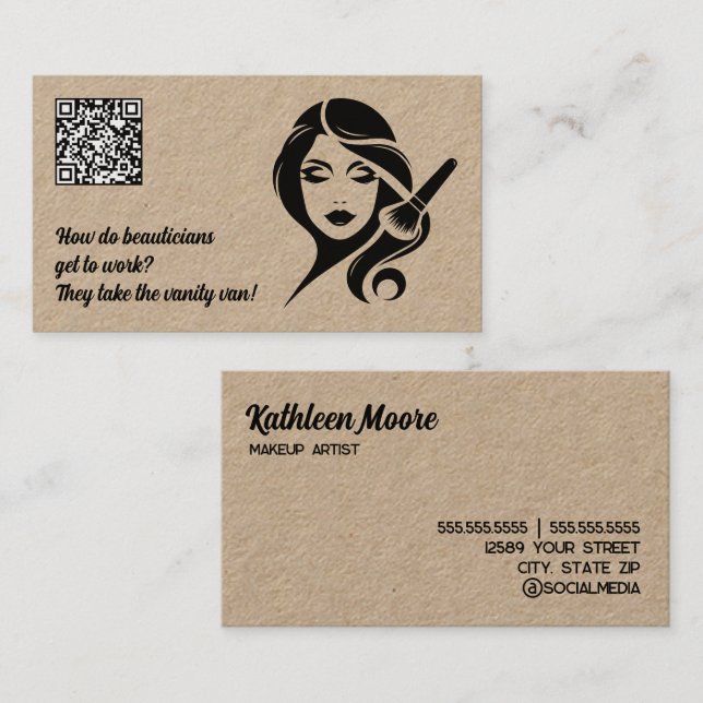 Carte De Visite Maquilleuse drôle QR de beauté (Devant / Derrière)