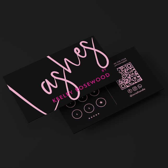 Carte De Visite Maquilleuse esthétique Minimal Lashes Rose Noir (Minimal Lashes Makeup Artist Aesthetic Pink Black Business Card
)