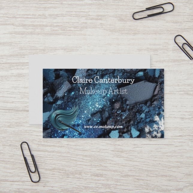 Carte De Visite Maquilleuse Glam Bleu Vibrant  (Devant/Arrière en situation)