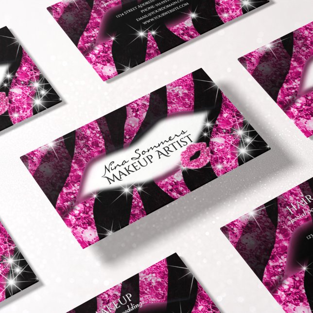 Carte De Visite Maquilleuse Glam Rose Paillettes Lèvres Impression (Créateur téléchargé)