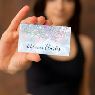 Carte De Visite Maquilleuse Iridescente Paillettes Holographiques 
