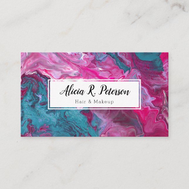 Carte De Visite Maquilleuse Marbre Turquoise Rose Coiffeuse (Devant)