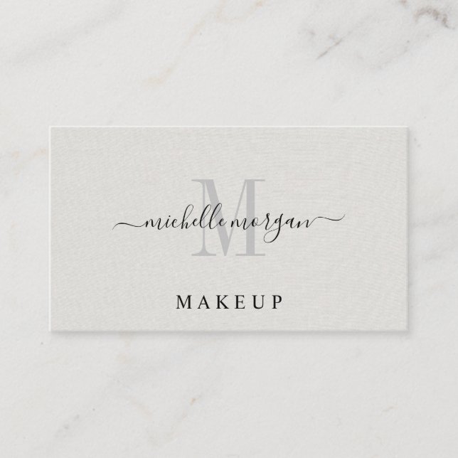 Carte De Visite Maquilleuse Monogramme Faux Lin (Devant)