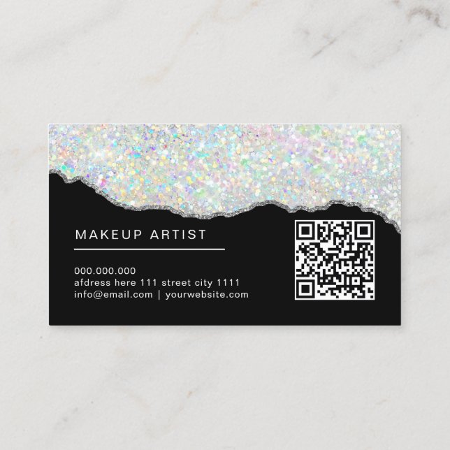 Carte De Visite Maquilleuse Pailletée Holographique Argent Noir (Dos)