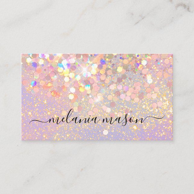 Carte De Visite Maquilleuse Paillettes holographiques Code QR Élég (Devant)
