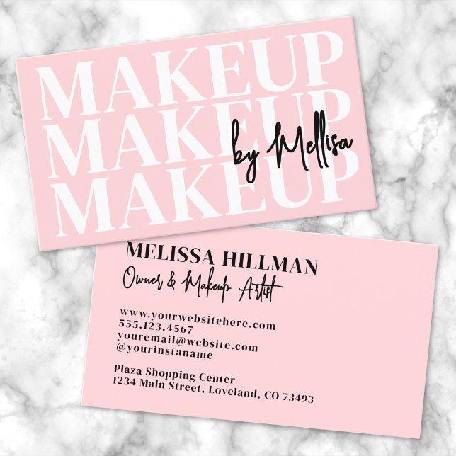 Carte De Visite Maquilleuse Rose Moderne Féminine (Girly Modern Pink Makeup Artist Business Card)