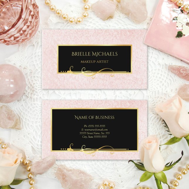 Carte De Visite Maquilleuse Rouge à Joues Noire (Elegant Minimal Pink and Black Makeup Artist Business Cards)