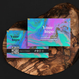 Carte De Visite Marble Agate Hologramme tendance Instagram Qr Code