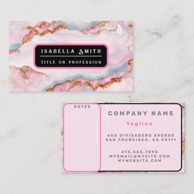 Carte De Visite Marble Agate tendance Blue Rose Gold Collection (Devant / Derrière)