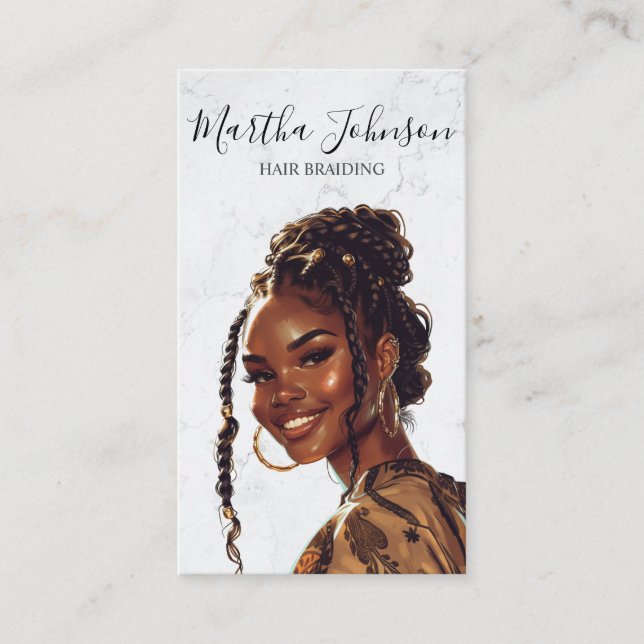 Carte De Visite Marble Chic Afro American Braids Braiding QR Code (Devant)