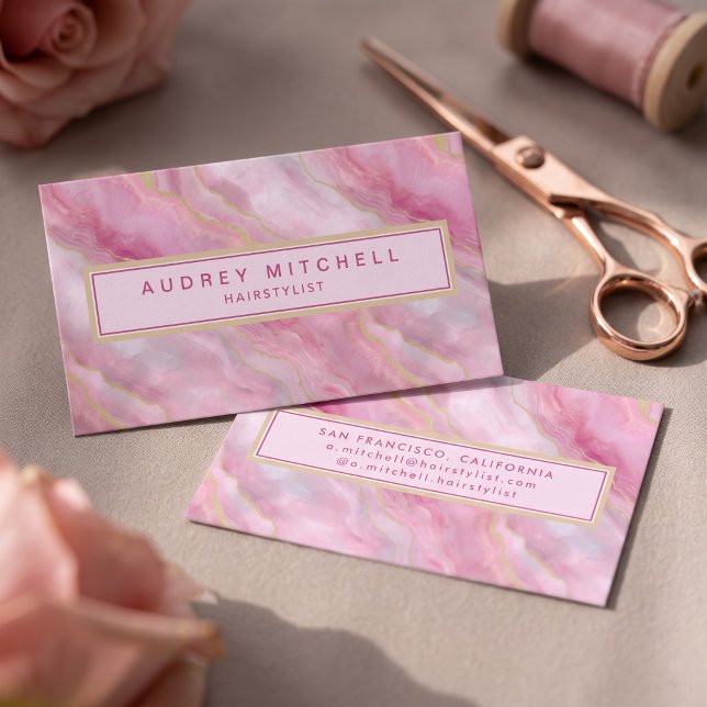 Carte De Visite Marbre à l'aquarelle élégant (Simulated business cards on table)