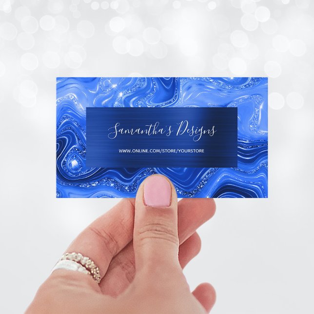 Carte De Visite Marbre Agate Bleu Royal Luxe Feuille de Navy (Luxury Royal Blue Marble Agate Glam Navy Foil Business Card)