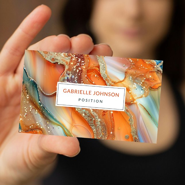 Carte De Visite Marbre agate orange vert pailleté or (Créateur téléchargé)