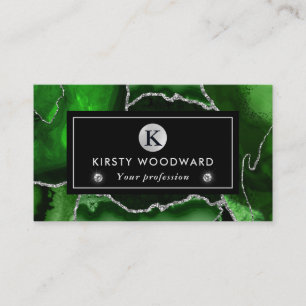 Carte De Visite Marbre Agate Pailleté Vert et Argent