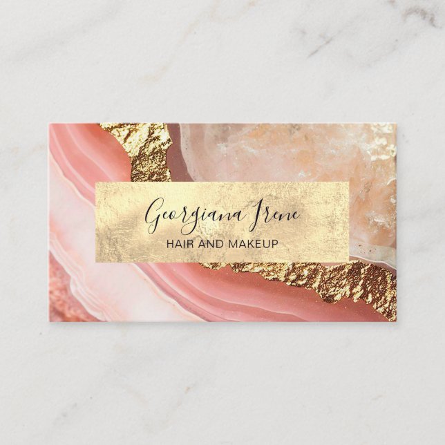 Carte De Visite Marbre Agate Rose Doré Élégant (Devant)