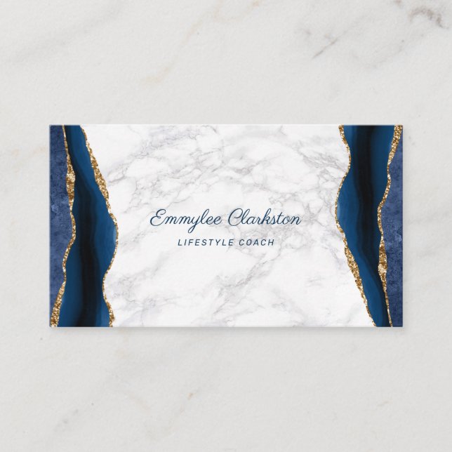 Carte De Visite Marbre blanc avec Agate Blue Gold (Devant)