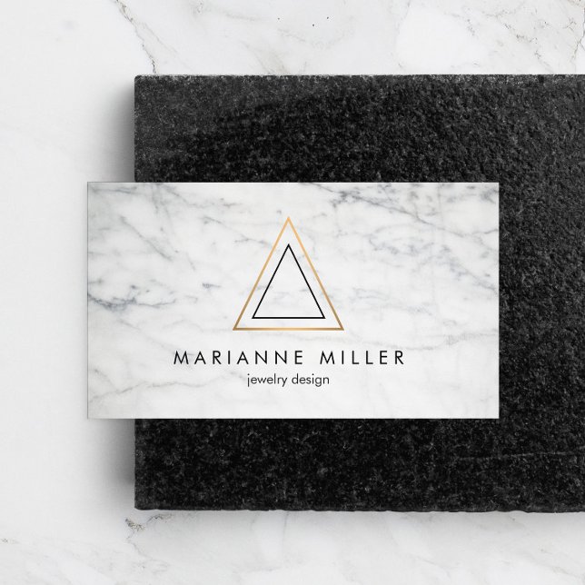 Carte De Visite Marbre blanc de logo Edgy Rose Gold Triangle (Créateur téléchargé)