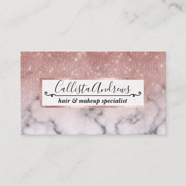 Carte De Visite Marbre blanc de Parties scintillant rose Gold Sequ (Devant)