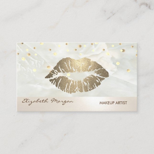 Carte De Visite Marbre Blanc Élégant Moderne , Confettis, Lèvres (Devant)