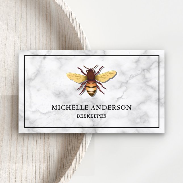 Carte De Visite Marbre blanc élégant moderne Honey Bee Beekeeper (Créateur téléchargé)