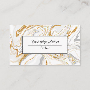 Carte De Visite Marbre blanc et or Abstrait Fluid Art