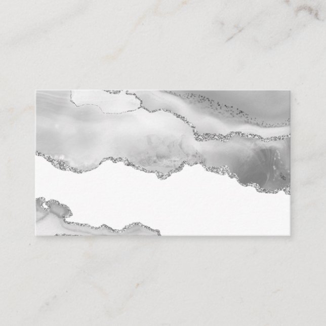 Carte De Visite Marbre blanc gris Agate Minimal Glitter argenté (Devant)