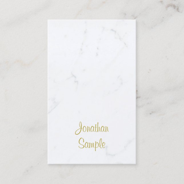 Carte De Visite Marbre blanc moderne Gold Script Luxueux Plain (Devant)