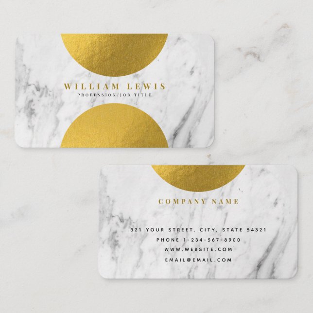 Carte De Visite Marbre Blanc Moderne & Or Moderne Chic (Devant / Derrière)
